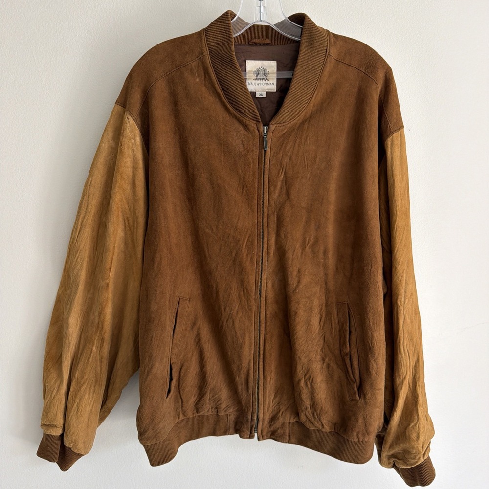 VINTAGE Maus & Hoffman Two-Tone Suede Bomber Jacket Blouson L/XL 90s Retro